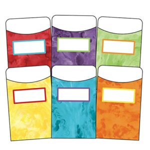 carson dellosa colorful library pockets, cut-outs with writing space for classroom organization, name labels, storage, homeschool or classroom décor (36 pc)