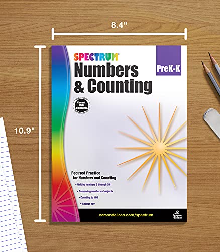 Spectrum Preschool Numbers and Counting Math Workbook, Ages 3 to 6, Preschool Math Numbers and Counting, Practice Writing Numbers 0-20, Comparing Numbers of Objects, and Counting to 100 - 96 Pages