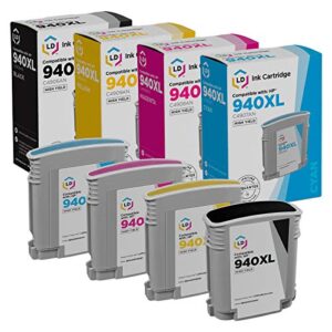 ld products remanufactured ink cartridge replacement for hp 940xl high yield (c4906an black, c4907an cyan, c4908an magenta, c4909an yellow, 4-pack) for officejet pro 8000, 8020, 8500, 8500a