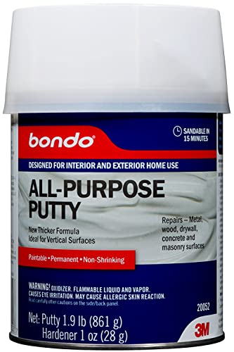 Bondo All-Purpose Putty, Designed for Interior and Exterior Home Use, Paintable, Permanent, Non-Shrinking, 1.9 lb., 1-Quart