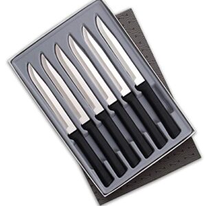 rada cutlery utility steak knives gift set stainless steel knife made in the usa, set of 6, black handle