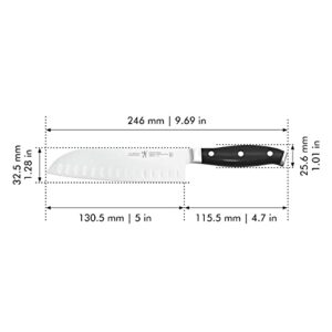 HENCKELS Forged Premio Hollow Edge Santoku Knife, 5 inch, Black/Stainless Steel