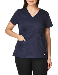 koi women’s katelyn easy-fit mock-wrap scrub top with adjustable side tie, navy, x-large