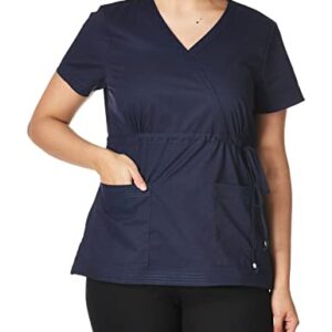 KOI Women's Katelyn Easy-fit Mock-wrap Scrub Top with Adjustable Side Tie, Navy, X-Large