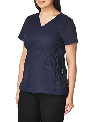 KOI Women's Katelyn Easy-fit Mock-wrap Scrub Top with Adjustable Side Tie, Navy, X-Large