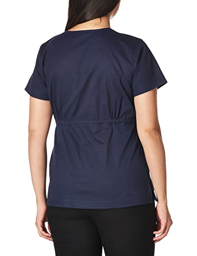 KOI Women's Katelyn Easy-fit Mock-wrap Scrub Top with Adjustable Side Tie, Navy, X-Large