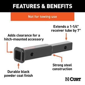 CURT 45789 7-Inch Long Trailer Hitch Extension for 1-1/4-Inch Receiver, 350 lbs