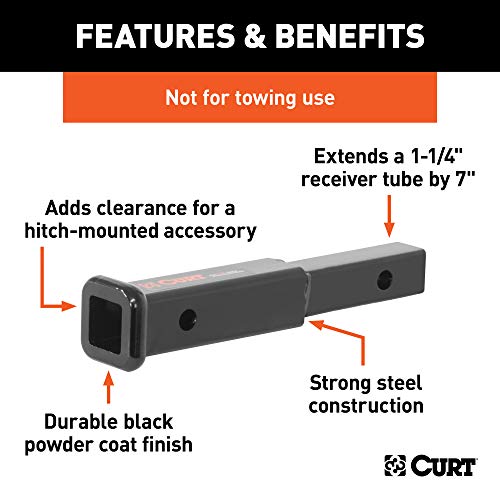 CURT 45789 7-Inch Long Trailer Hitch Extension for 1-1/4-Inch Receiver, 350 lbs