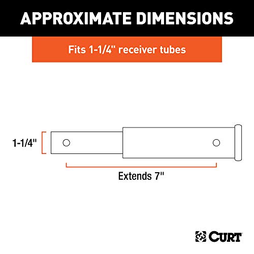 CURT 45789 7-Inch Long Trailer Hitch Extension for 1-1/4-Inch Receiver, 350 lbs