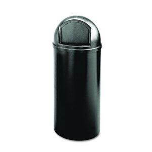 rubbermaid commercial products marshal domed round trash can, 25-gallon, black, indoor/outdoor garbage container/waste basket for lobby/office/restroom/restaurant/school