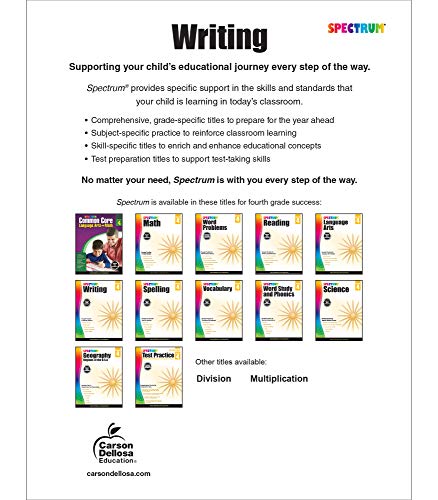 Spectrum Writing Workbook Grade 4, Informative, Opinion, Dialogue, Letter, and Story Writing Prompts, Writing Practice for Kids, Classroom or Homeschool Curriculum (Spectrum Writing)