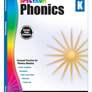 Spectrum Kindergarten Phonics Workbook, Ages 5 to 6, Kindergarten Phonics Workbooks, Letter Recognition, Alphabet Order, Vowel and Consonant Sound Practice - 144 Pages