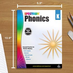 Spectrum Kindergarten Phonics Workbook, Ages 5 to 6, Kindergarten Phonics Workbooks, Letter Recognition, Alphabet Order, Vowel and Consonant Sound Practice - 144 Pages