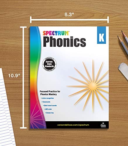 Spectrum Kindergarten Phonics Workbook, Ages 5 to 6, Kindergarten Phonics Workbooks, Letter Recognition, Alphabet Order, Vowel and Consonant Sound Practice - 144 Pages