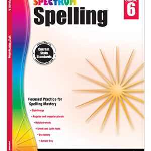 Spectrum 6th Grade Spelling Workbook, Grammar and Handwriting Practice With Root Words, Diphthongs, Prefixes, Suffixes, 6th Grade Workbook With English Dictionary, Classroom or Homeschool Curriculum