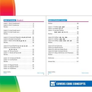 Spectrum 6th Grade Spelling Workbook, Grammar and Handwriting Practice With Root Words, Diphthongs, Prefixes, Suffixes, 6th Grade Workbook With English Dictionary, Classroom or Homeschool Curriculum