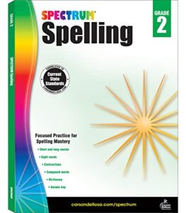 spectrum spelling workbook grade 2, phonics and handwriting practice with sight words, vowels, and compound words, 2nd grade workbook with english dictionary, classroom or homeschool curriculum