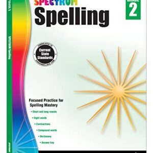 Spectrum Spelling Workbook Grade 2, Phonics and Handwriting Practice With Sight Words, Vowels, and Compound Words, 2nd Grade Workbook With English Dictionary, Classroom or Homeschool Curriculum