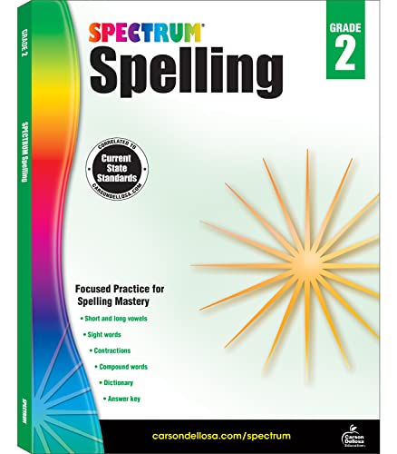 Spectrum Spelling Workbook Grade 2, Phonics and Handwriting Practice With Sight Words, Vowels, and Compound Words, 2nd Grade Workbook With English Dictionary, Classroom or Homeschool Curriculum