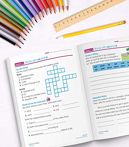 Spectrum Spelling Workbook Grade 2, Phonics and Handwriting Practice With Sight Words, Vowels, and Compound Words, 2nd Grade Workbook With English Dictionary, Classroom or Homeschool Curriculum