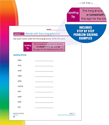 Spectrum Spelling Workbook Grade 2, Phonics and Handwriting Practice With Sight Words, Vowels, and Compound Words, 2nd Grade Workbook With English Dictionary, Classroom or Homeschool Curriculum