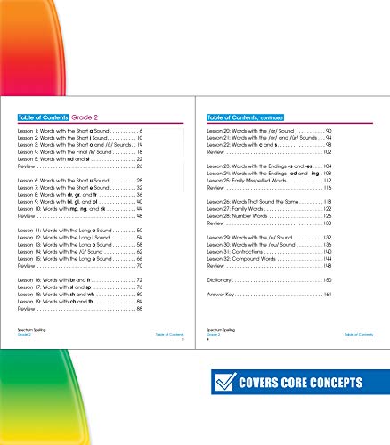 Spectrum Spelling Workbook Grade 2, Phonics and Handwriting Practice With Sight Words, Vowels, and Compound Words, 2nd Grade Workbook With English Dictionary, Classroom or Homeschool Curriculum