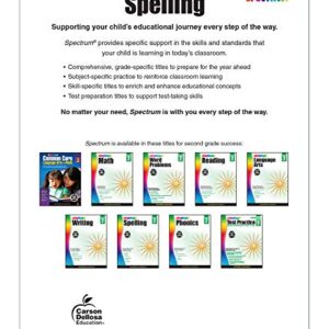 Spectrum Spelling Workbook Grade 2, Phonics and Handwriting Practice With Sight Words, Vowels, and Compound Words, 2nd Grade Workbook With English Dictionary, Classroom or Homeschool Curriculum