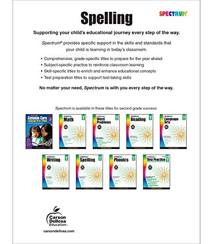 Spectrum Spelling Workbook Grade 2, Phonics and Handwriting Practice With Sight Words, Vowels, and Compound Words, 2nd Grade Workbook With English Dictionary, Classroom or Homeschool Curriculum