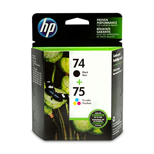 HP 74 and HP 75 | 2 Ink Cartridges | Black, Tri-color | Works with HP DeskJet D4260, HP OfficeJet J5788, J6480, HP Photosmart C4300 series, C4400 series, C4500 series, C5500 series | CB335WN, CB337WN