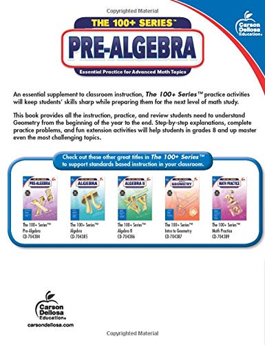 Carson Dellosa | Pre-Algebra Workbook | 6th–8th Grade, 128pgs (The 100+ Series™)