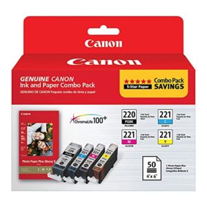 canon pg-220/cl-221 with photo paper 50 sheets compatible to mp980, mp560, mp620, mp640, mp990, mx860, mx870, ip4600, ip3600, ip4700