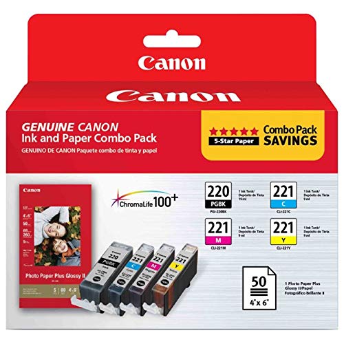 Canon PG-220/CL-221 with Photo Paper 50 Sheets Compatible to MP980, MP560, MP620, MP640, MP990, MX860, MX870, iP4600, iP3600, iP4700