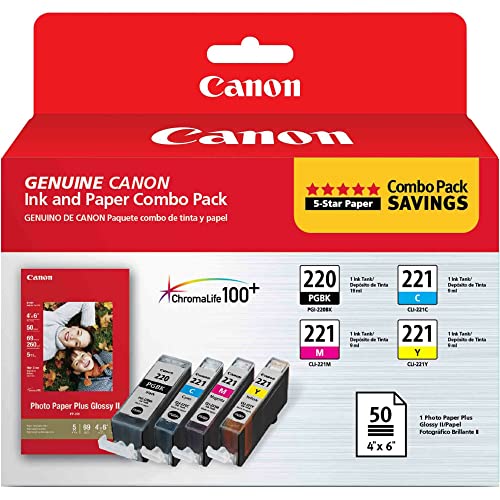 Canon PG-220/CL-221 with Photo Paper 50 Sheets Compatible to MP980, MP560, MP620, MP640, MP990, MX860, MX870, iP4600, iP3600, iP4700