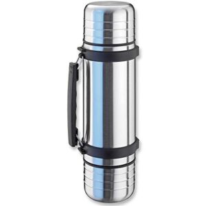 isosteel duo va-9562dq vacuum-insulated thermos flask with quickstop single-hand pouring system and 2 screw-off drinking cups 1.0 l 18/8 stainless steel