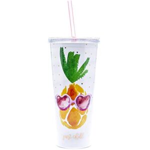 graphique “just chill” tumbler – fun, double-walled acrylic 22 oz tumbler, splash-resistant lid & colorful straw, bpa/phthalate free, 4″ x 8″