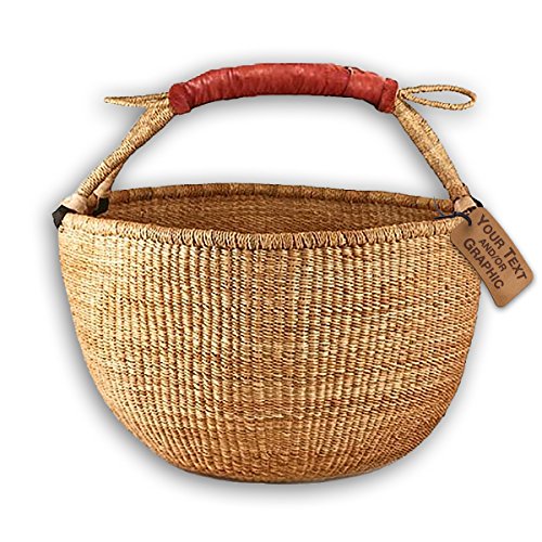 Bolga Market Tote Basket (Fair Trade) Natural Color XLarge w/ Leather Wrapped Handle