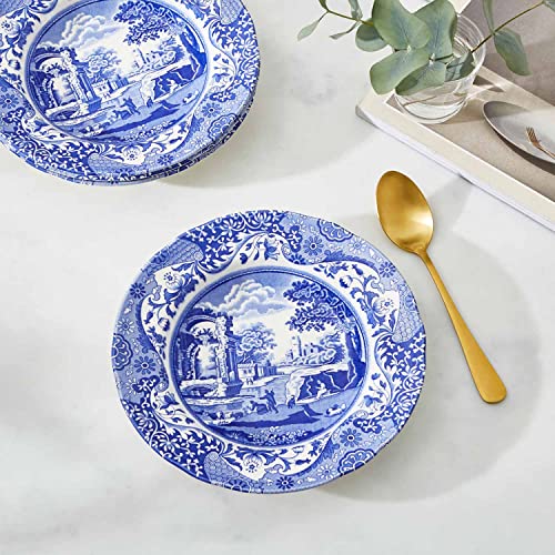 Spode Blue Italian Soup Bowls| Set of 4| 9-Inch| Soup, Pasta, and Salad Serving Bowls| Round, Wide Rim Bowl| Microwave Safe| Dishwasher Safe| Made in England