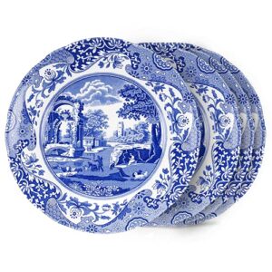 spode blue italian salad plates set of 4, 7.25”, fine earthenware, made in england, dishwasher safe