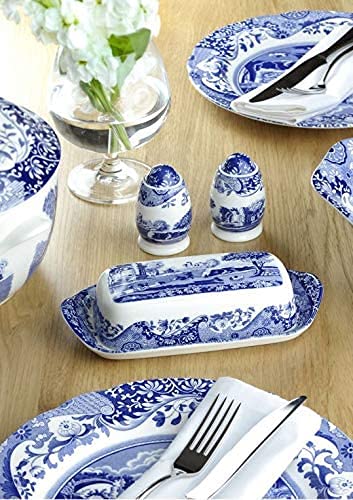 Spode Blue Italian Salad Plates Set of 4, 7.25”, Fine Earthenware, Made in England, Dishwasher Safe