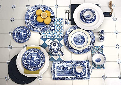 Spode Blue Italian Salad Plates Set of 4, 7.25”, Fine Earthenware, Made in England, Dishwasher Safe