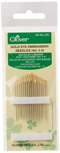 clover gold eye embroidery needles size 3-9 – 16 pack