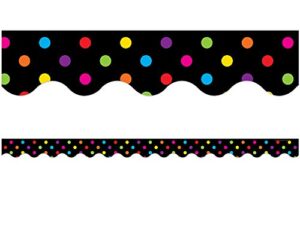 teacher created resources black/multicolor dots scalloped border trim, black/multi color dots (4648)