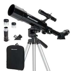 celestron – 50mm travel scope – portable refractor telescope – fully-coated glass optics – ideal telescope for beginners – bonus astronomy software package