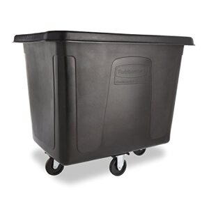 rubbermaid commercial mdpe 102.9-gallon laundry and waste collection cube truck, rectangular, 31-inch width x 43-3/4-inch depth x 37-inch height, black (fg461600bla)