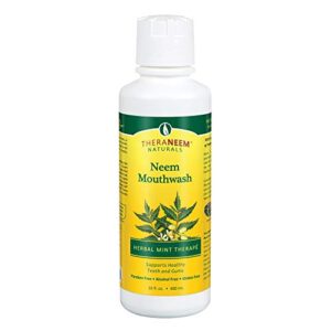 theraneem neem mouthwash, herbal mint | freshens breath, supports healthy gums and teeth, vegan, great mint taste | 16oz