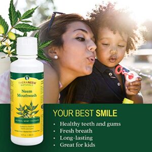 TheraNeem Neem Mouthwash, Herbal Mint | Freshens Breath, Supports Healthy Gums and Teeth, Vegan, Great Mint Taste | 16oz