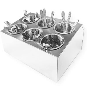 overstockedkitchen Commercial 6-Hole Stainless Steel Cylinder Flatware Silverware Utensil Holder Organizer Caddy