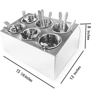 overstockedkitchen Commercial 6-Hole Stainless Steel Cylinder Flatware Silverware Utensil Holder Organizer Caddy