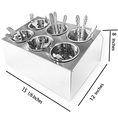 overstockedkitchen Commercial 6-Hole Stainless Steel Cylinder Flatware Silverware Utensil Holder Organizer Caddy