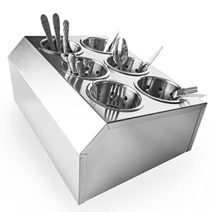 overstockedkitchen Commercial 6-Hole Stainless Steel Cylinder Flatware Silverware Utensil Holder Organizer Caddy